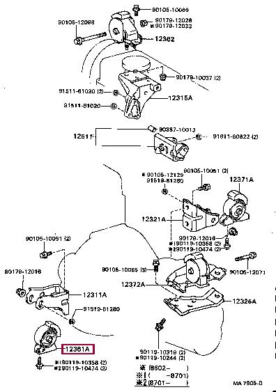 1236111020 Toyota Подушка двигателя