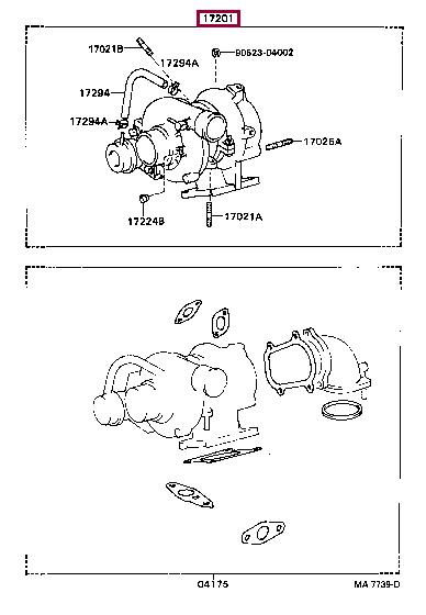 Toyota 17201-58020 Turbocharger sub-assy 1720158020: Отличная цена - Купить в Украине на EXIST.UA! 1720158020 Toyota Turbocharger sub-assy