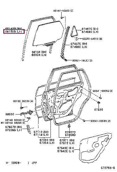 6815212130 Toyota Ущільнювач скла