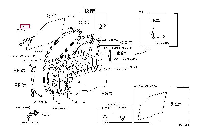 6816089116 Toyota Уплотнитель стекла