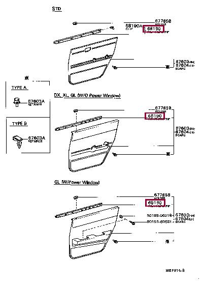 6819020140 Toyota Ущільнювач скла