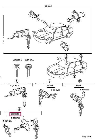 690551A220 Toyota Комплект ключів циліндрів, замка багажника