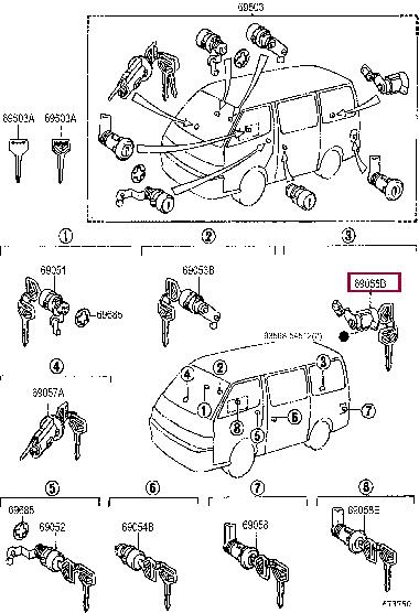 6905595J08 Toyota Личинка замка для задних дверей с комплектом ключей