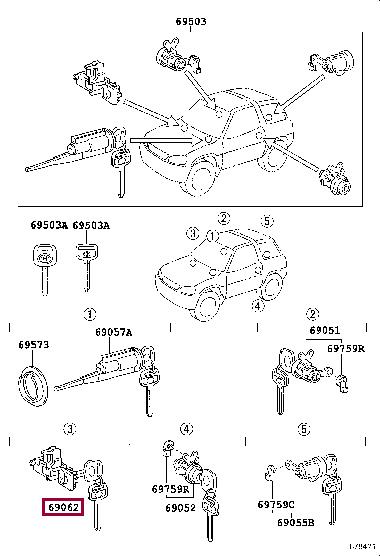 6905642020 Toyota Личинка замка с комплектом ключей перчаточного ящика