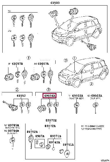 6905642100 Toyota Личинка замка с комплектом ключей перчаточного ящика