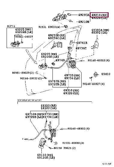 6921052010 Toyota Рукоятка правой передней двери в сборе, наружная часть
