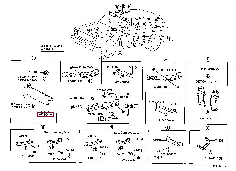 7432090A2508 Toyota Козырек солнцезащитный