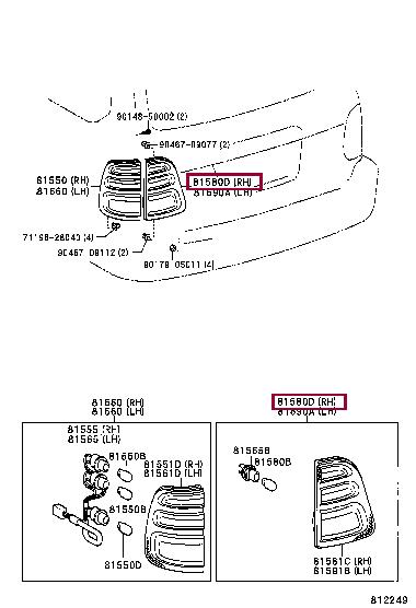 Задние фары Toyota Land Cruiser (Тойота Ленд Крузер): 8158060010 Toyota Фонарь задний