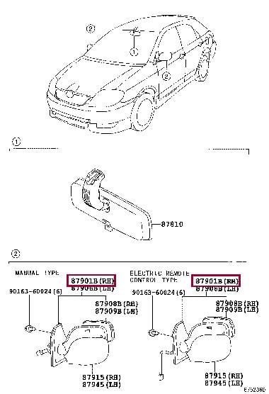 8790102050 Toyota Зеркало наружное заднего вида