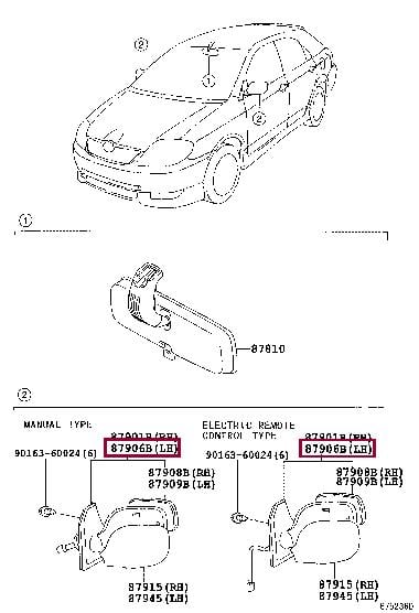 8790602060 Toyota Зеркало наружное заднего вида
