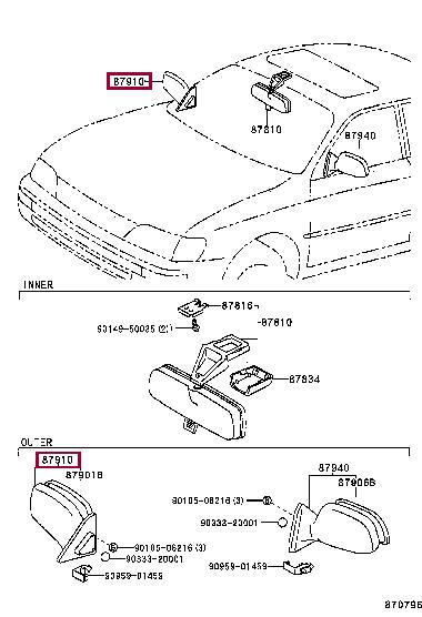 Боковое зеркало Toyota Corolla (Тойота Королла): 879101E410 Toyota Зеркало наружное заднего вида