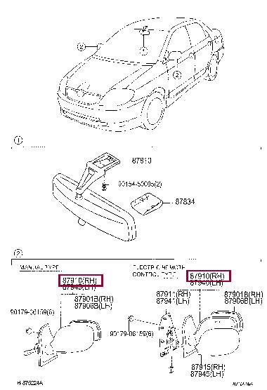 879101H071 Toyota Зеркало наружное заднего вида