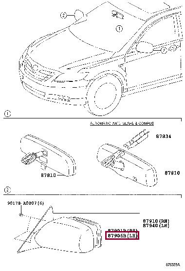 8796106200 Toyota Стекло зеркала заднего вида