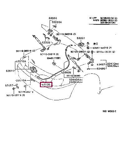 5363033010 Toyota Трос управління замком капота в зборі