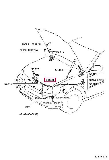 53630AA020 Toyota Трос управління замком капота в зборі