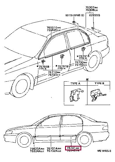 7574120620 Toyota Молдинг дверей задніх правих