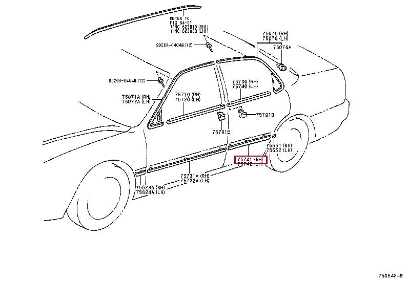 7574133091C0 Toyota Молдинг дверей задніх правих