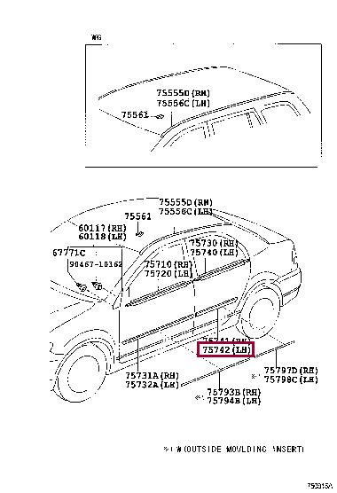 757421A090B2 Toyota Молдинг дверей задніх лівих