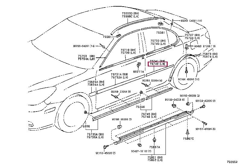 7574233190B0 Toyota Молдинг двери задней левой