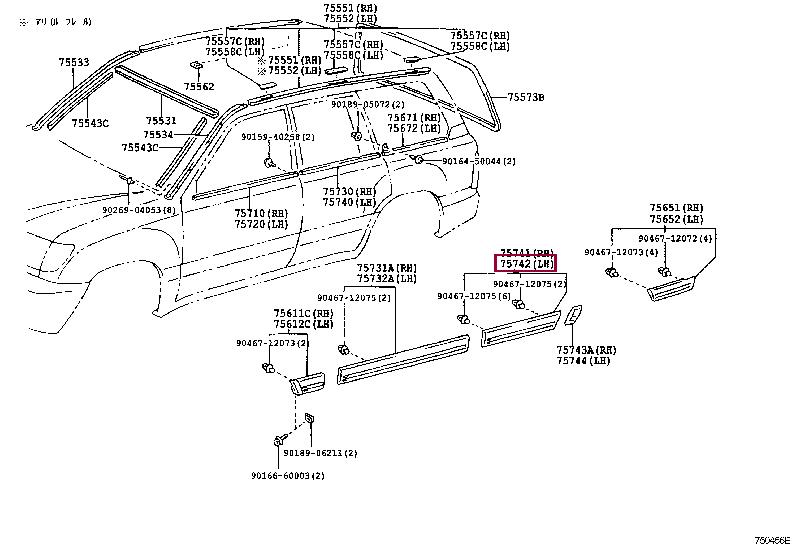 7574260160B0 Toyota Молдинг дверей задніх лівих