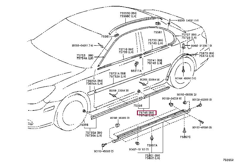 7574533040C0 Toyota Молдинг дверей задніх правих