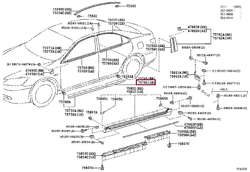 7574633050B1 Toyota Молдинг дверей задніх лівих