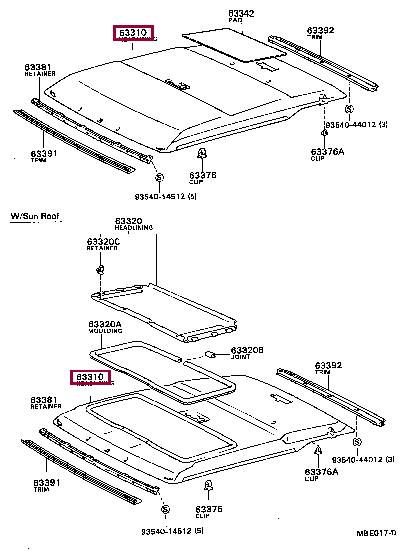 633101623008 Toyota Обшивка даху