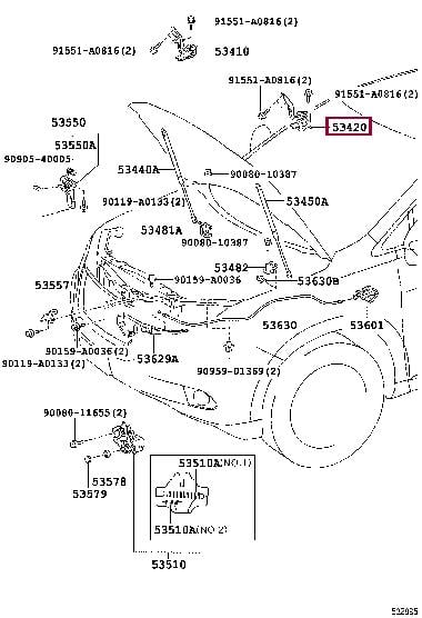 534200E040 Toyota Петля капота