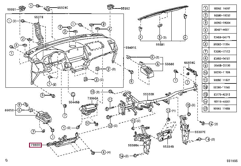 739000E010A0 Toyota Подушка безопасности, приборная панель нижняя номер 1