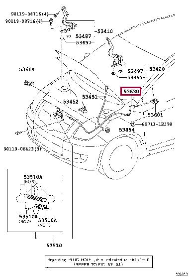 536300D070 Toyota Трос управления замком капота в сборе