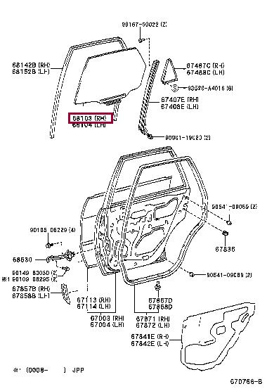 6810312580 Toyota Стекло боковое
