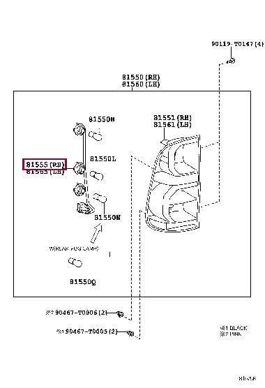 815550K140 Toyota Socket wire sub-assy, rear combination lamp, rh