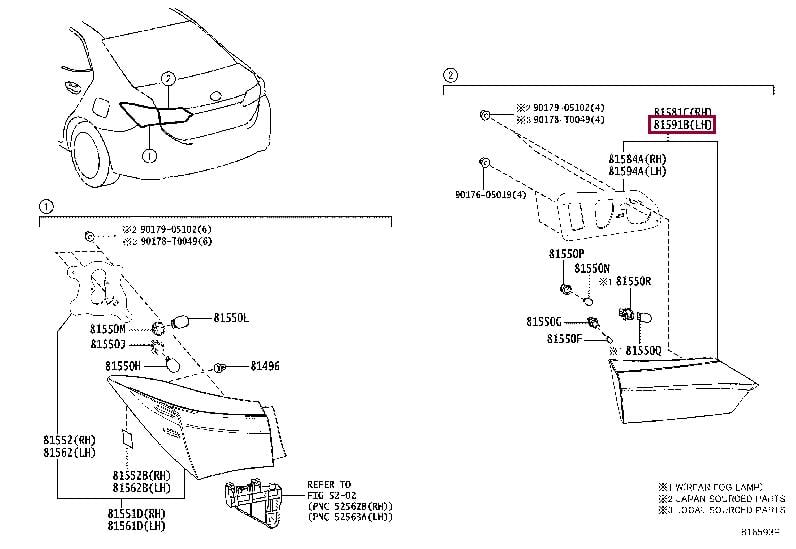 8159102520 Toyota Lens and body, rear lamp, lh