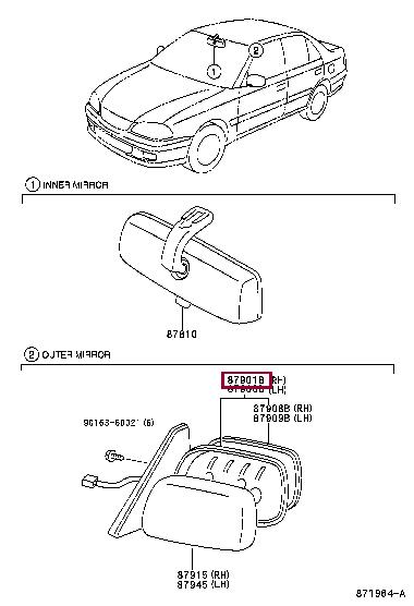 Toyota 87901-05042 Дзеркало зовнішнє заднього виду 8790105042: Приваблива ціна - Купити в Україні на EXIST.UA!