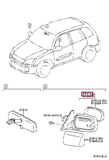 Боковое зеркало заднего вида Toyota Rav 4 (Тойота Рав 4): 8791042740 Toyota Зеркало наружное заднего вида