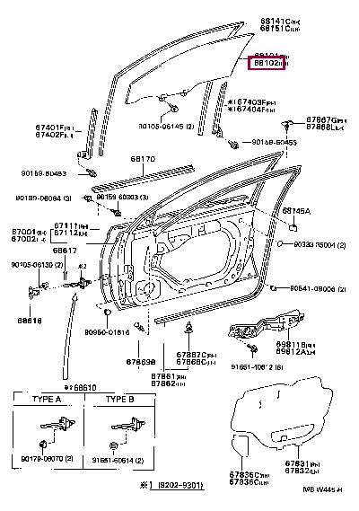 6810205010 Toyota Стекло боковое