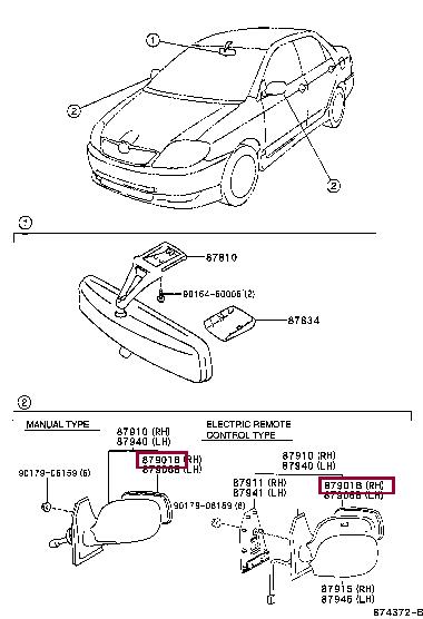 879311E890 Toyota Зеркальный элемент, rh