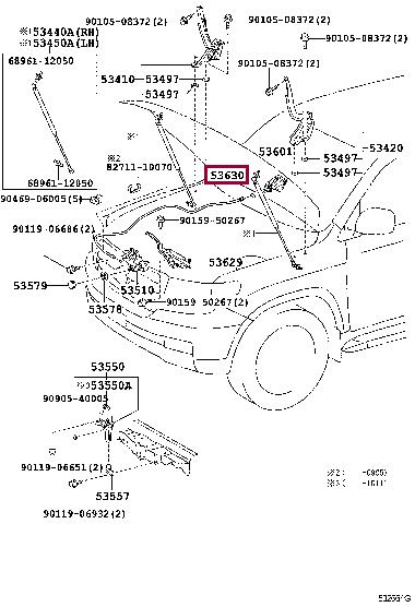 5363060200 Toyota Трос замка капота