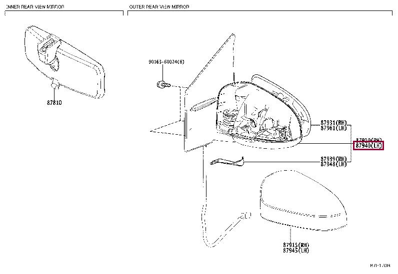 Боковое зеркало Toyota Aygo (Тойота Айго): 879400H071 Toyota Зеркало наружное заднего вида