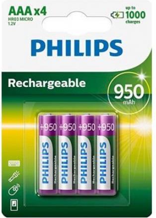 Philips R03B4A95/10 Аккумулятор Rechargeables Battery AAA 950mAh, упаковка 4 шт. R03B4A9510: Купить в Украине - Отличная цена на EXIST.UA!