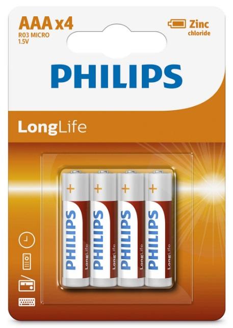 Батарейка LongLife Zinc Carbon AAA BLI 4 Philips R03L4B&#x2F;10