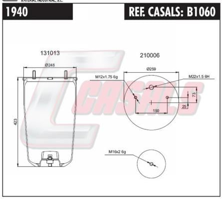 Casals B1060 Кожух пневматичної ресори B1060: Приваблива ціна - Купити в Україні на EXIST.UA!