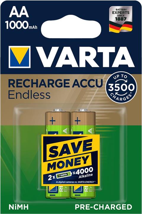 Varta 56666101402 Акумулятор Rechargeable Accu Endless AA 1000mAh BLI 2 NI-MH 56666101402: Купити в Україні - Добра ціна на EXIST.UA!