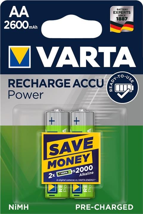 Varta 05716101402 Акумулятор Rechargeable Accu AA 2600mAh BLI 2 NI-MH 05716101402: Купити в Україні - Добра ціна на EXIST.UA!