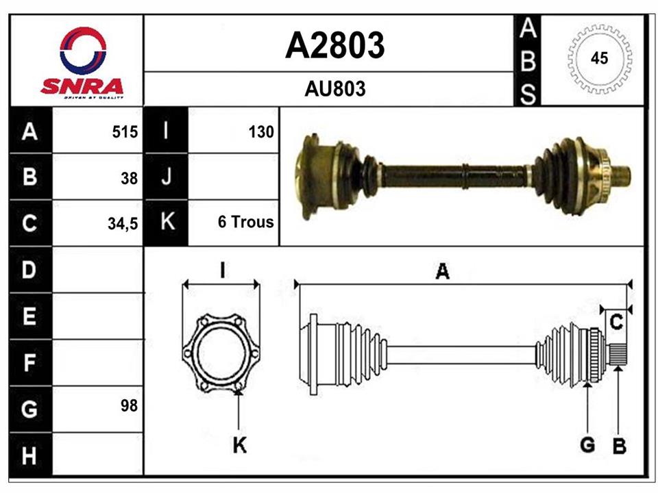 SNRA A2803 Вал привідний A2803: Купити в Україні - Добра ціна на EXIST.UA!