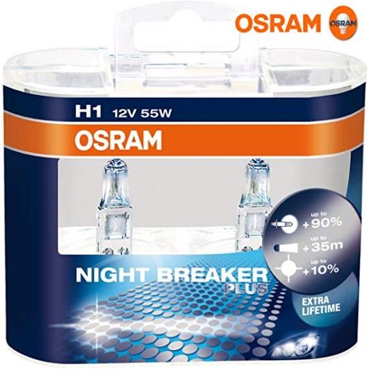 Osram 64150NBP-HCB Лампа галогенна Osram Night Breaker Plus +90% 12В H1 55Вт +90% 64150NBPHCB: Приваблива ціна - Купити в Україні на EXIST.UA!