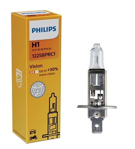 Лампа галогенна Philips Vision +30% 12В H1 55Вт +30% Philips 12258PRC1
