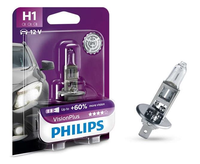 Лампа галогенна Philips Visionplus +60% 12В H1 55Вт +60% Philips 12258VPB1
