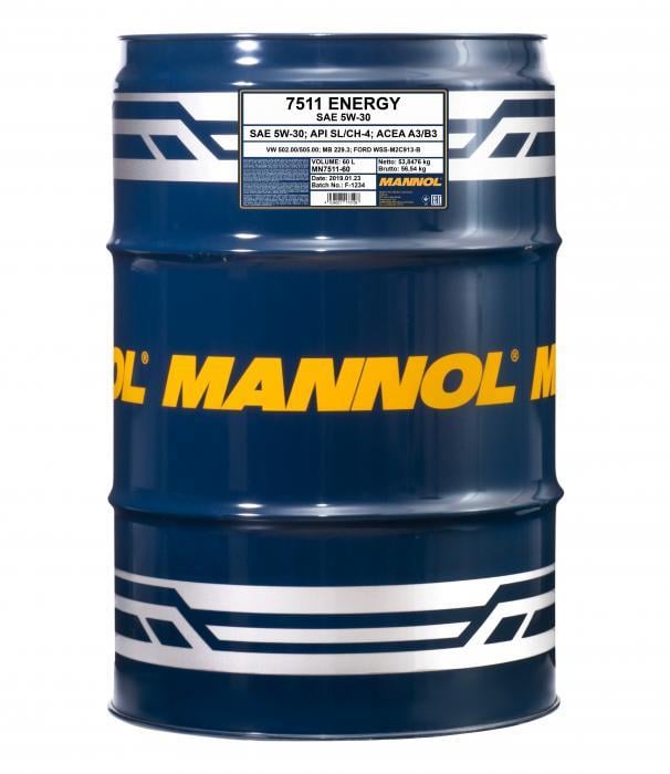 MN751160 Mannol Моторное масло MANNOL 7511 Energy 5W-30 ACEA A3/B4, API SN/CH-4, 60 л