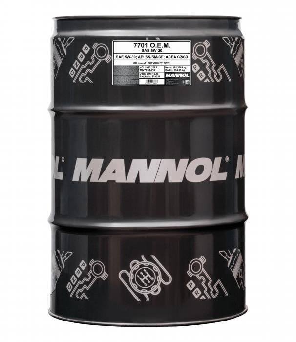 MN7701DR Mannol Моторна олива MANNOL 7701 O.E.M. 5W-30 API SN/SM/CF ACEA C2/C3, 208 л